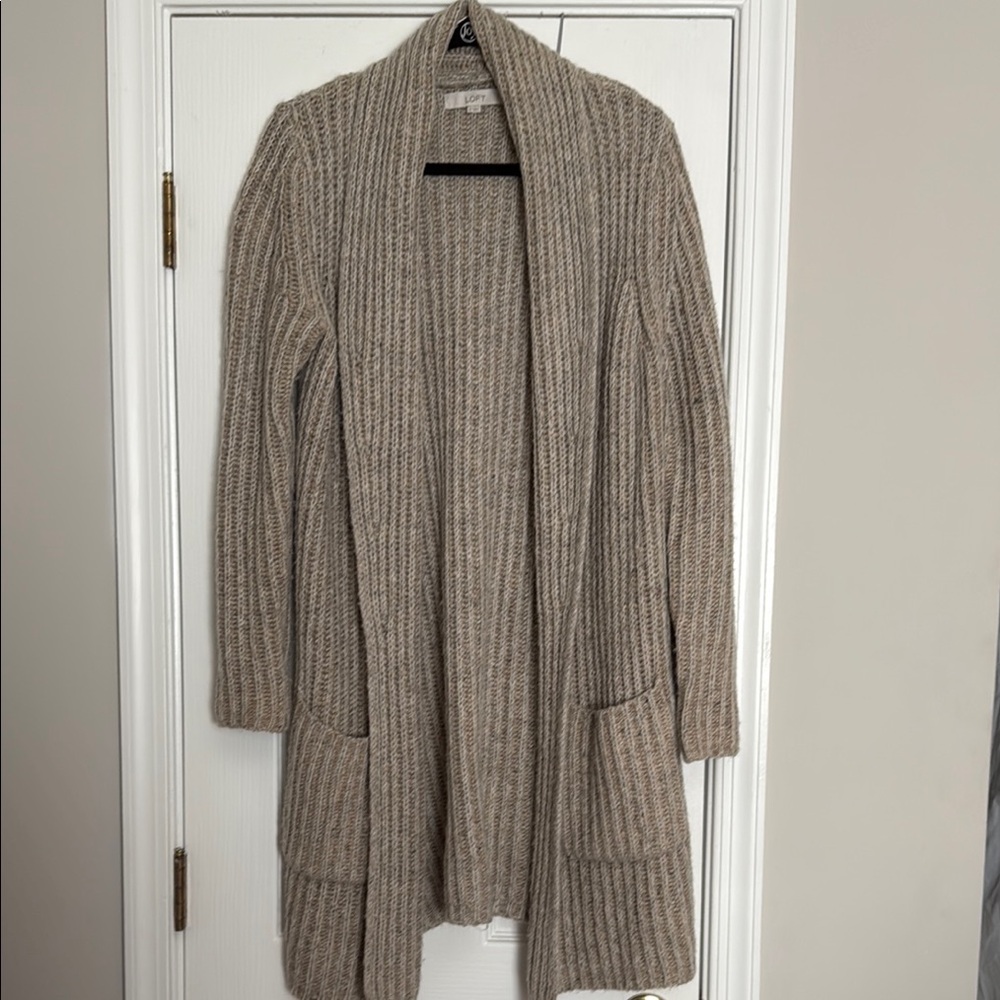 LOFT Tan Ribbed Cardigan Sweater